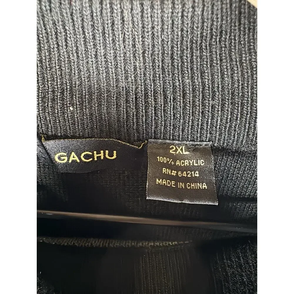 GACHU Mens 2XL Mock Neck Sweater Black Gray Geometric Colorblock Acrylic Knit
